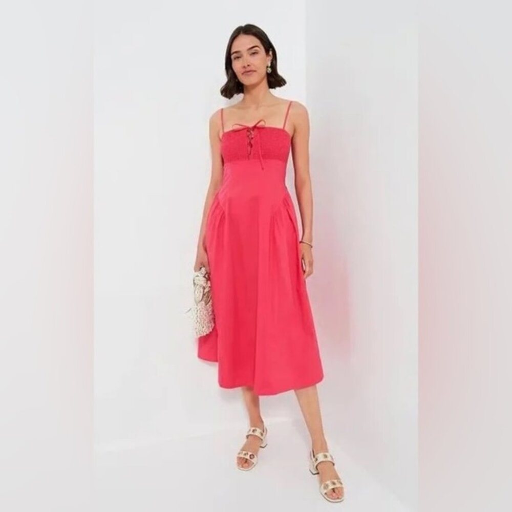 Hyacinth House Serafina Midi Dress S NWT Pink Cotton Smocked Fit & Flare